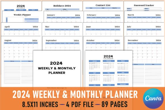 Editable 2024 Weekly Monthly Planner